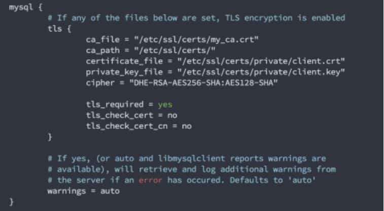 Code zur TLS-Verschlüsselung in MySQL-Konfiguration