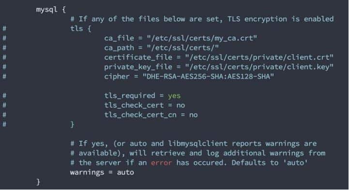 MySQL TLS-Konfiguration im Code-Editor